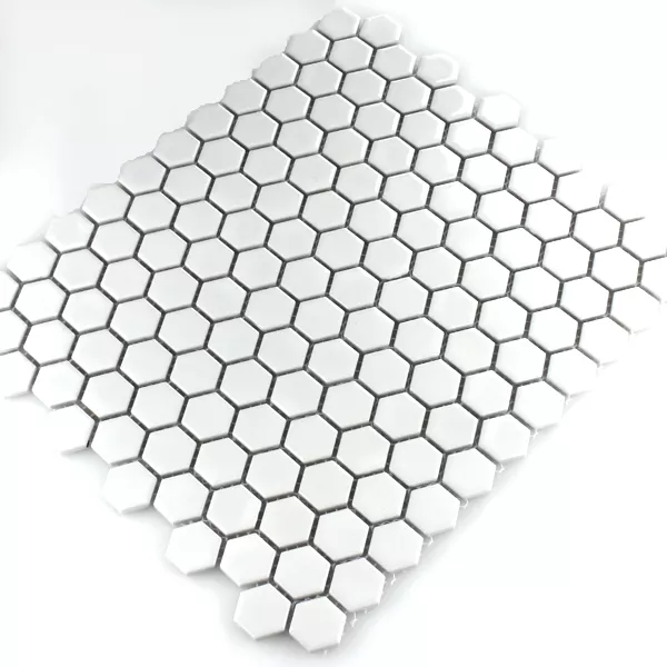 Muestra Azulejos De Mosaico Cerámica Hexagonales Blanco Brillante H23