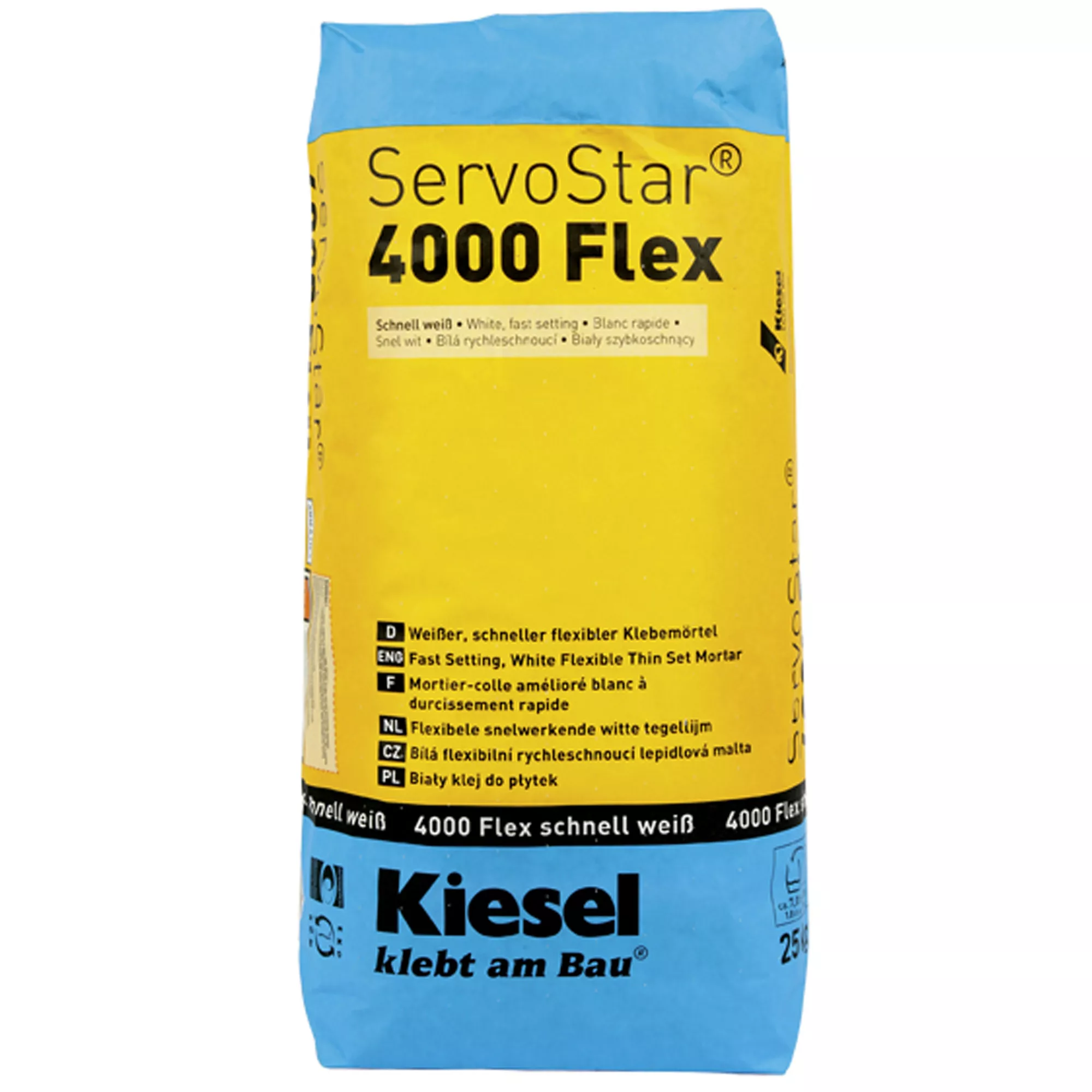 Adhesivo para baldosas Kiesel Servostar 4000 Rapid - Mortero adhesivo blanco, rápido y flexible (25 kg)