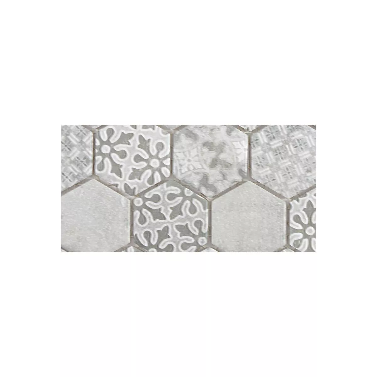 Muestra Mosaico Cerámico Retro Azulejos Lawinia Hexagonales Gris