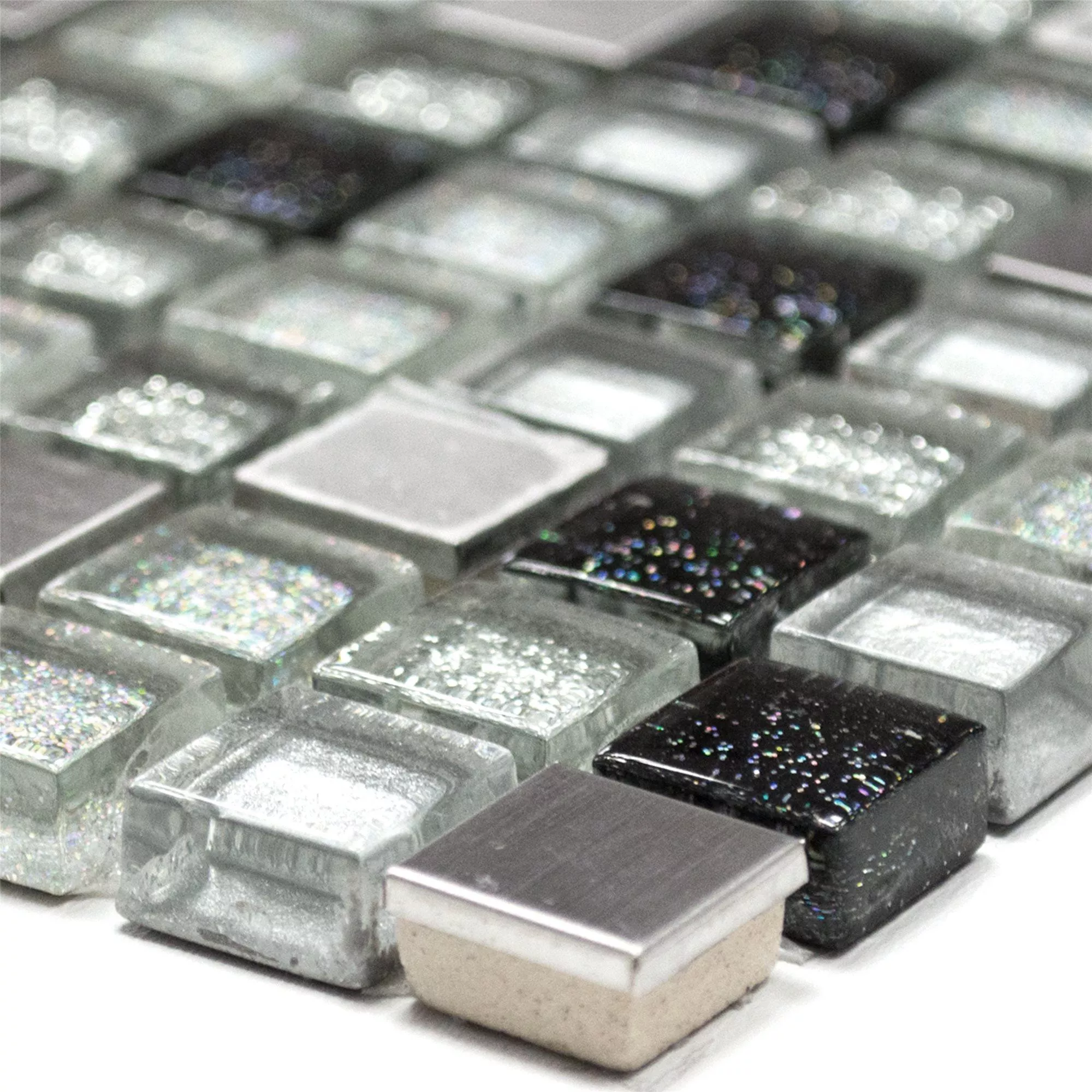 Cristal Acero Inoxidable Metal Azulejos De Mosaico Plateado Negro