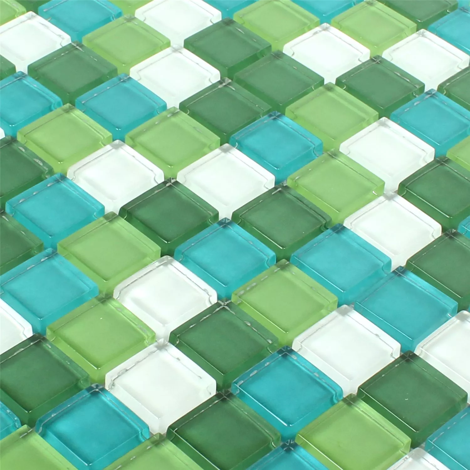 Muestra Azulejos De Mosaico Cristal Palmas Verde Blanco