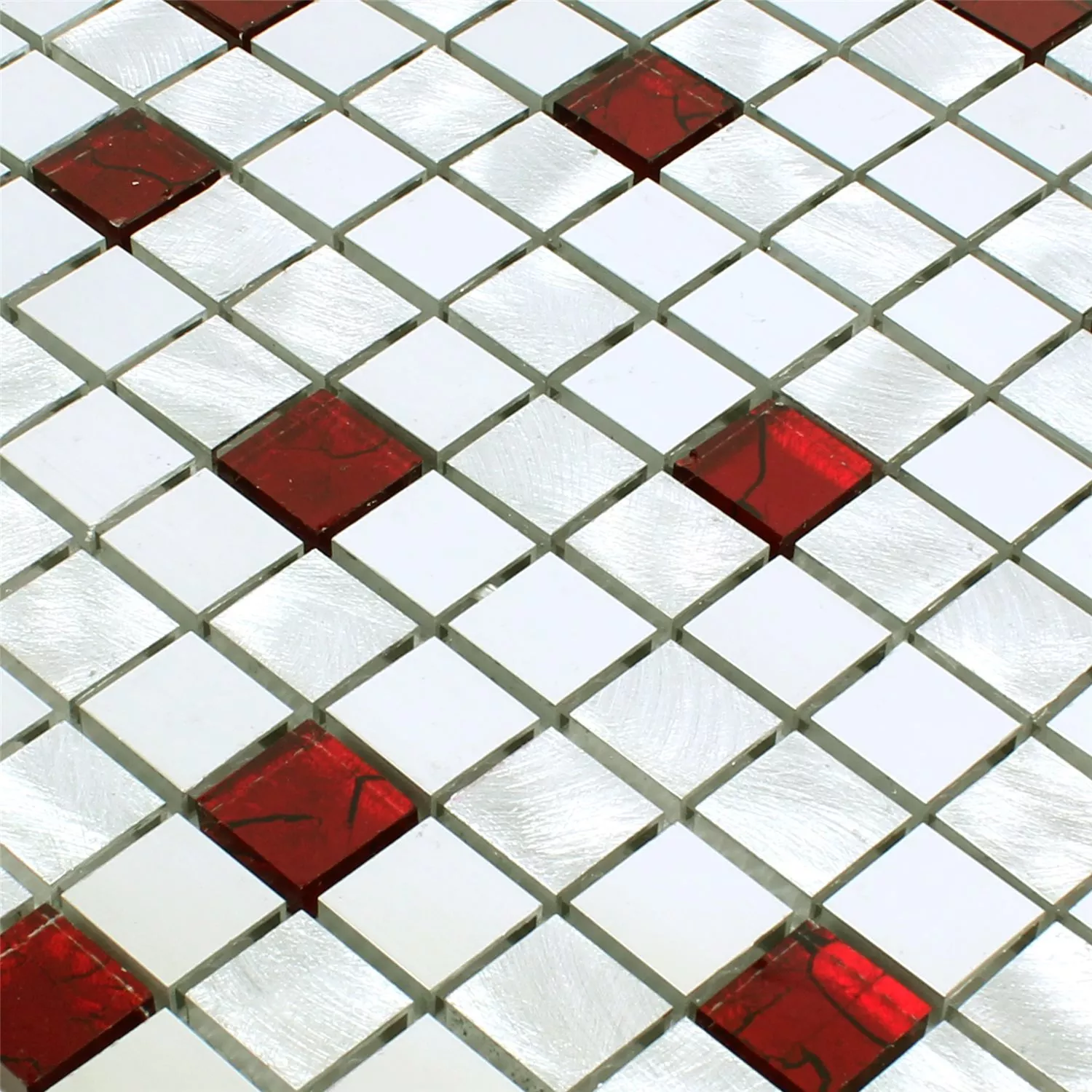 Azulejos De Mosaico Auminio Cristal Maira Plateado Rojo