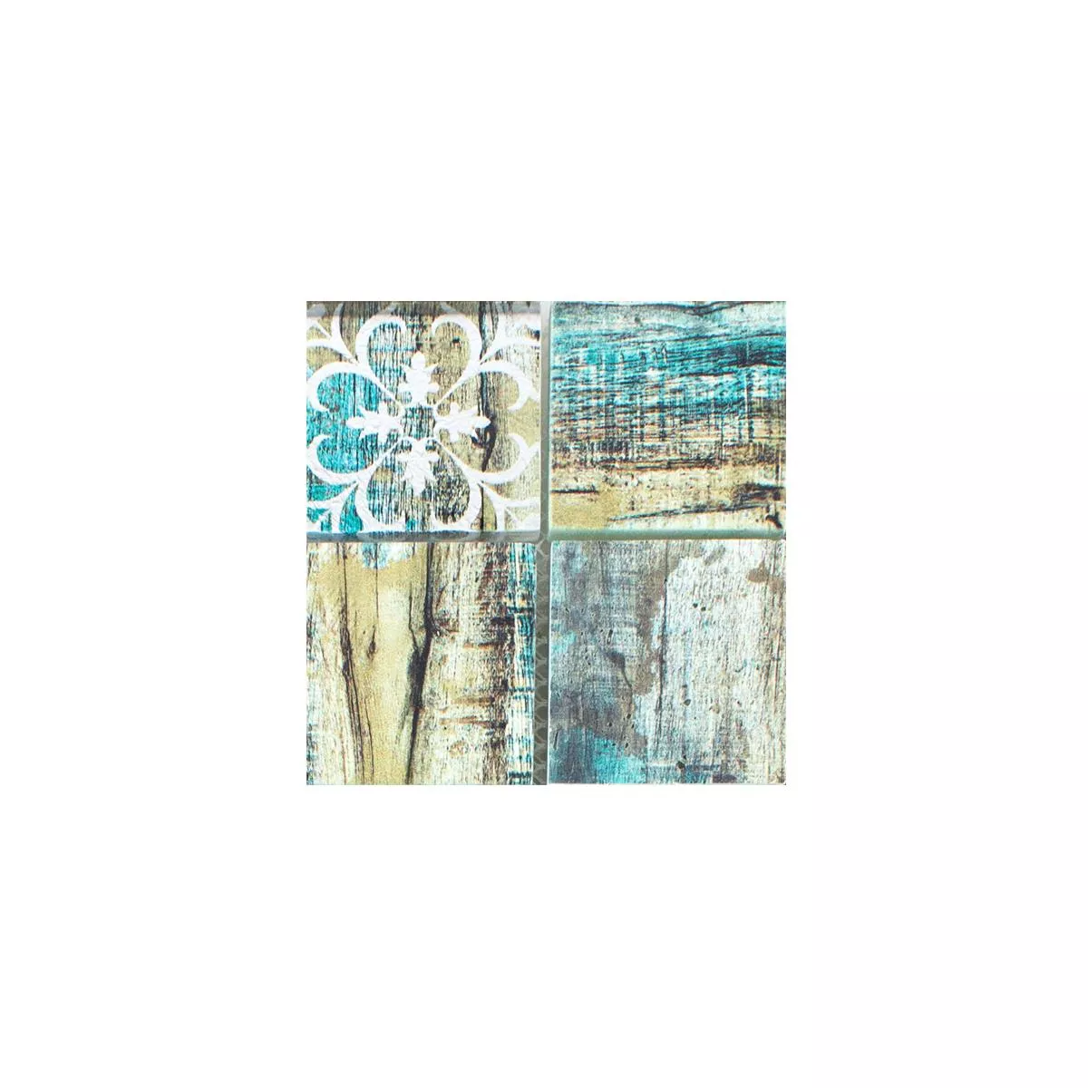 Muestra Mosaico de Cristal Azulejos Aspecto de Madera Howland Beige Verde Q48
