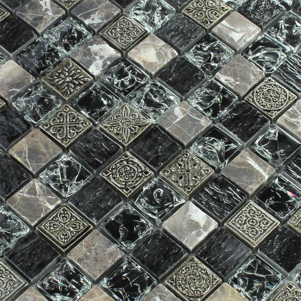 Azulejos De Mosaico Cristal Mármol Efecto Negro