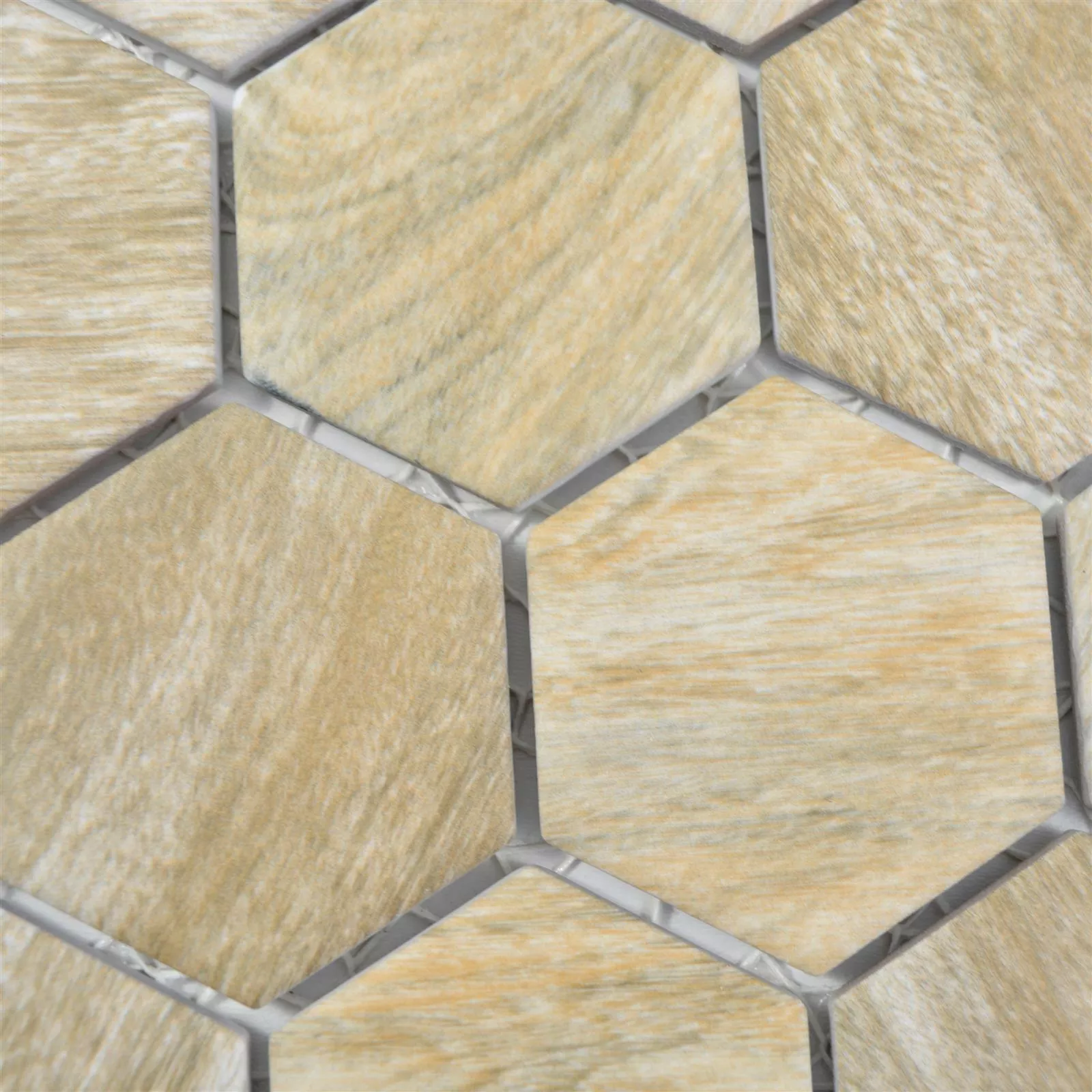 Mosaico Cerámico Duponti Hexagonales Aspecto De Madera Beige