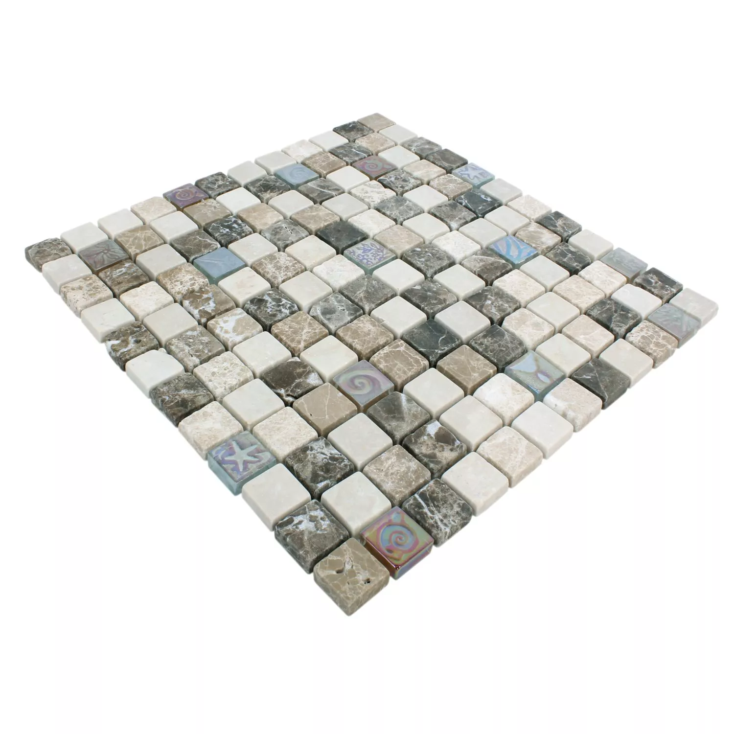 Muestra Azulejos De Mosaico Relief Mármol Java Cristal Mezcla Beige