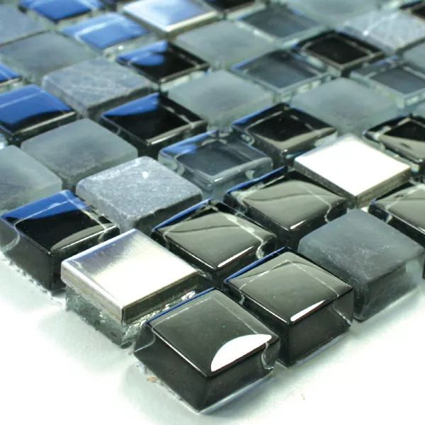 Azulejos De Mosaico Cristal Mármol Acero Inoxidable 15x15x8mm Negro Mezcla