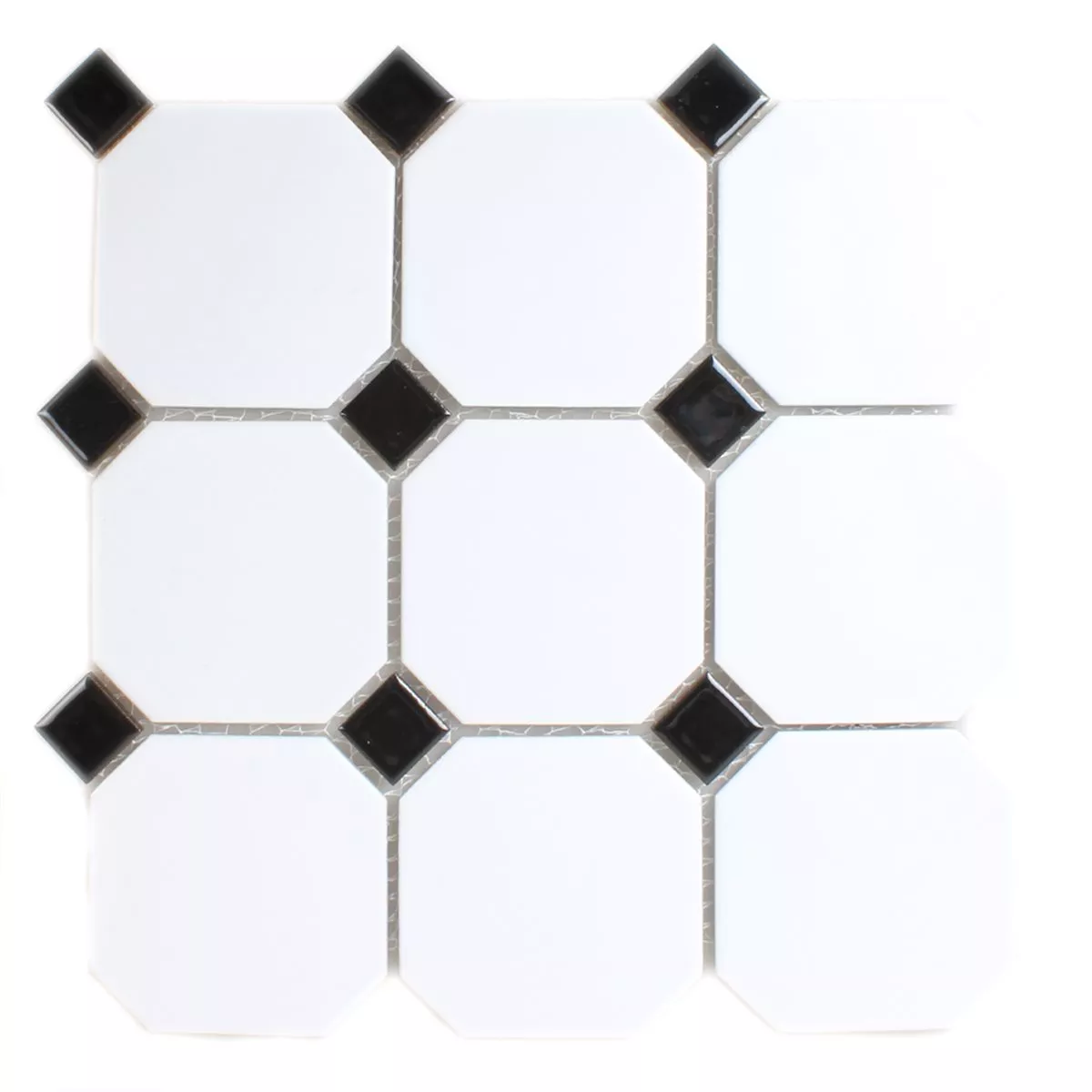 Muestra Azulejos De Mosaico Cerámica Octagon Blanco Negro Mezcla