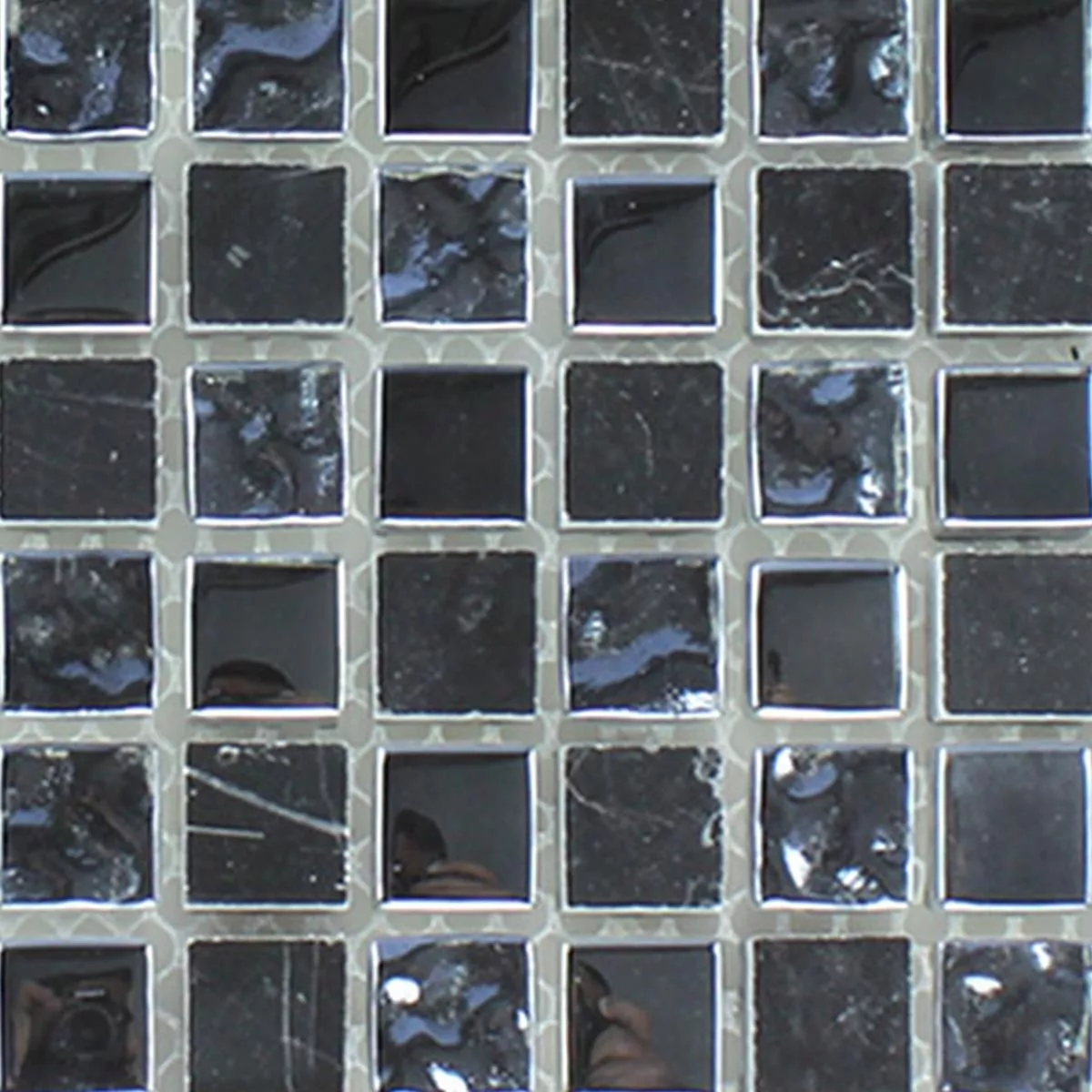 Muestra Azulejos De Mosaico Cristal Mármol Piedra Natural Negro Acanalado