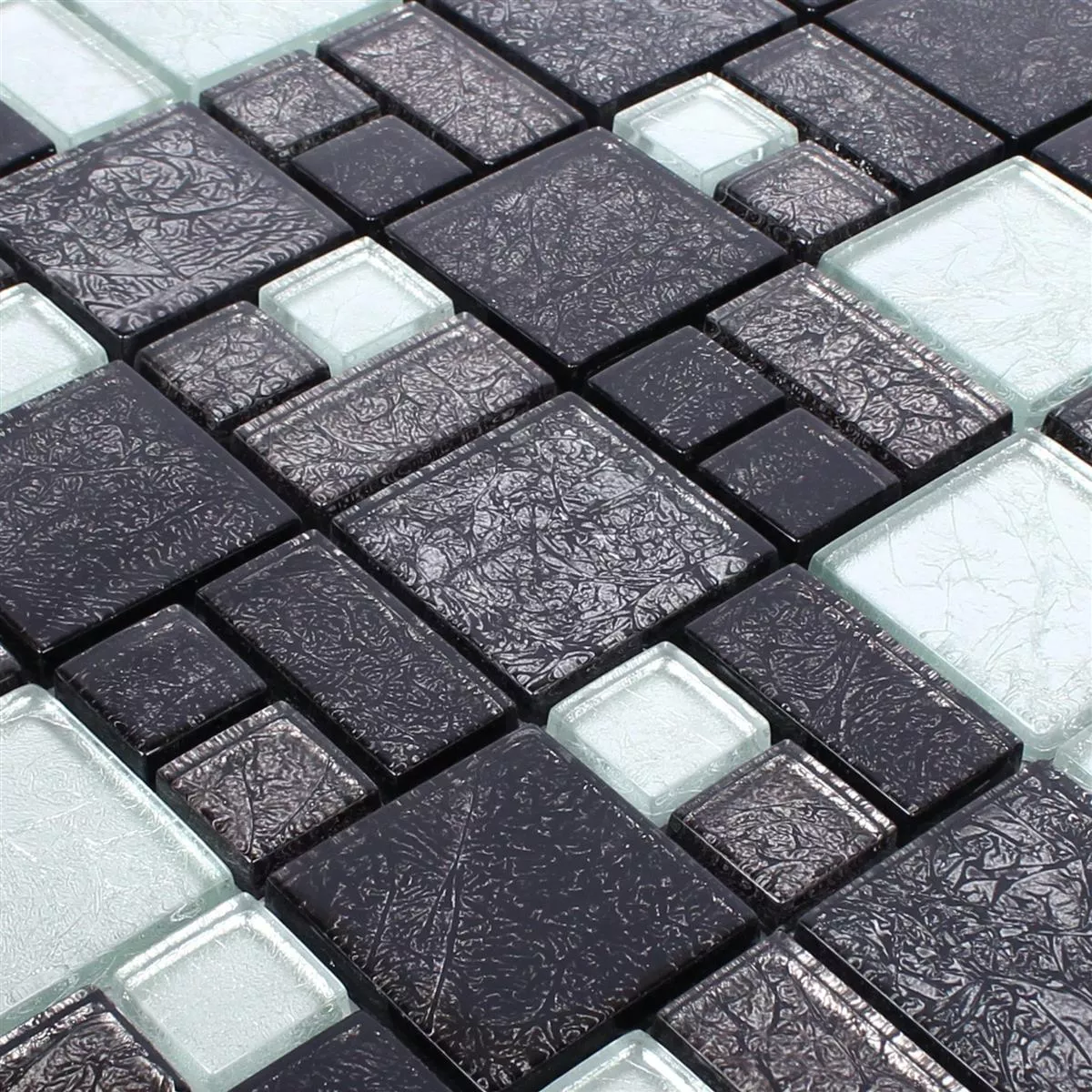 Mosaico De Cristal Azulejos Curlew Negro Plateado 2 Mezcla