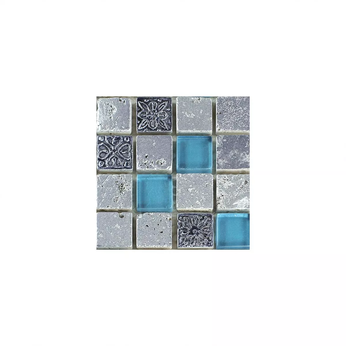 Muestra Azulejos De Mosaico Cristal Resina Piedra Mezcla Azul Plateado