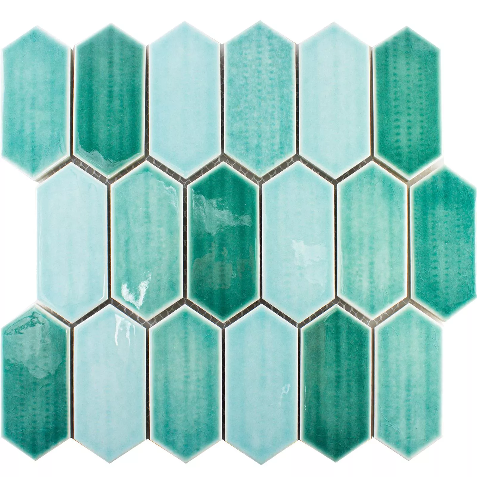 Cerámica Azulejos De Mosaico McCook Hexagonales Larga Turquesa Verde