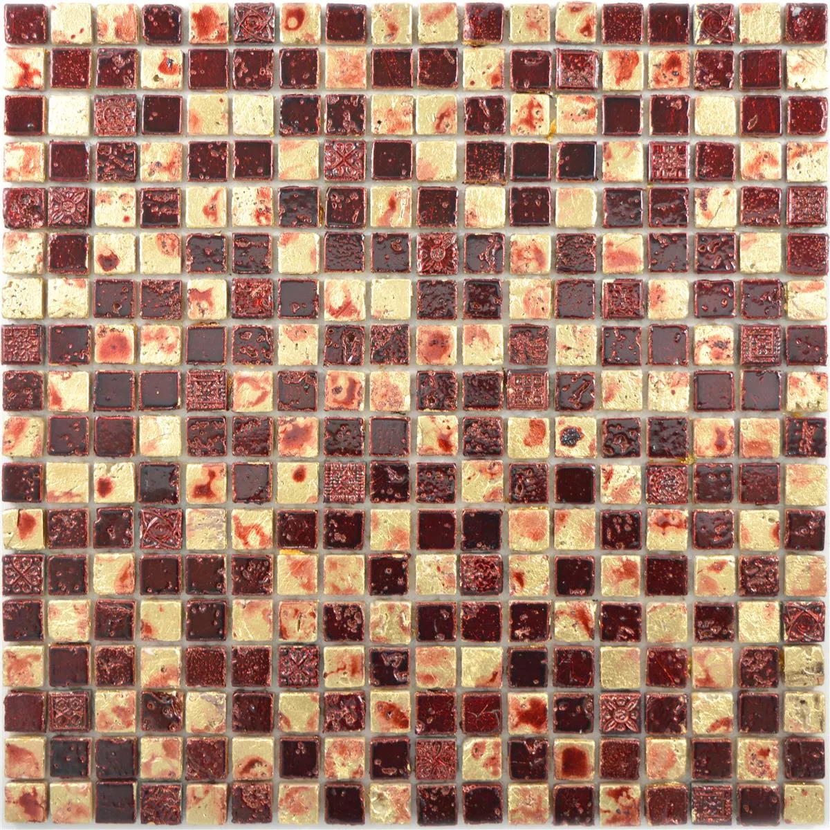 Piedra Natural Resina Azulejos De Mosaico Lucky Oro Rojo