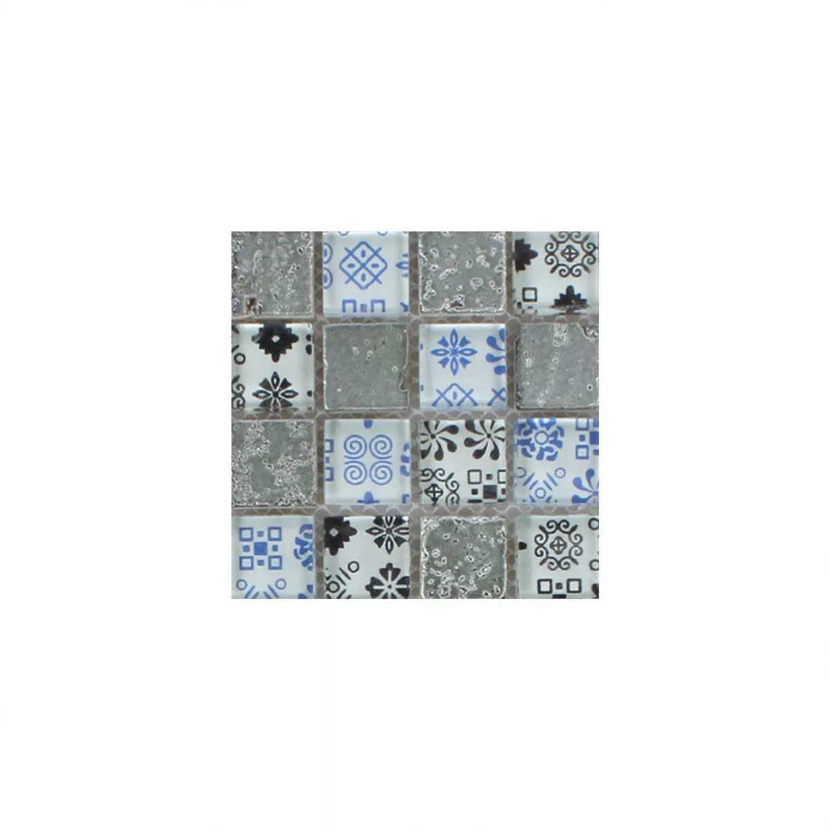 Muestra Azulejos De Mosaico Resina Cristal Belmont Azul Plateado