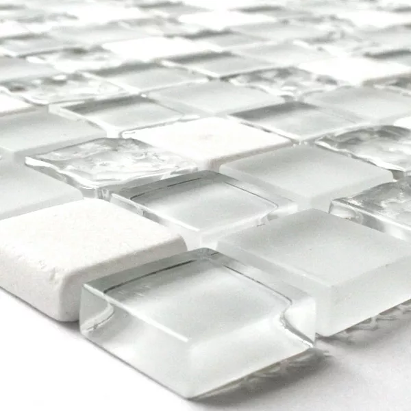 Azulejos De Mosaico Cristal Mármol 23x23x8mm Blanco Mezcla