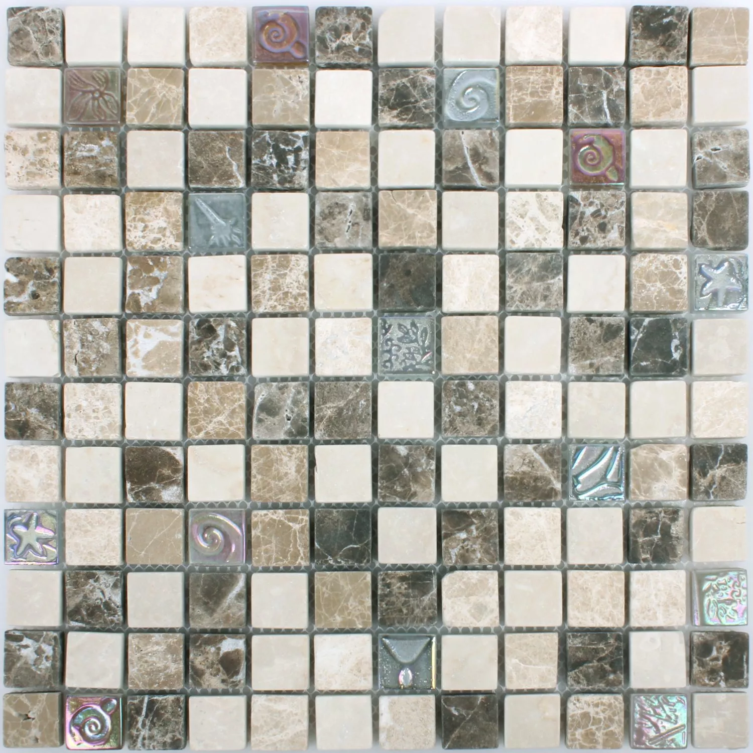 Muestra Azulejos De Mosaico Relief Mármol Java Cristal Mezcla Beige