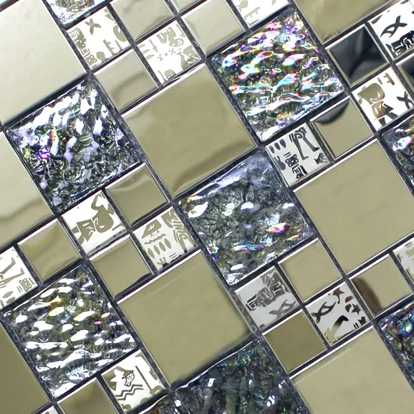 Muestra Azulejos De Mosaico Cristal Acero Inoxidable Metal Agypt Plateado