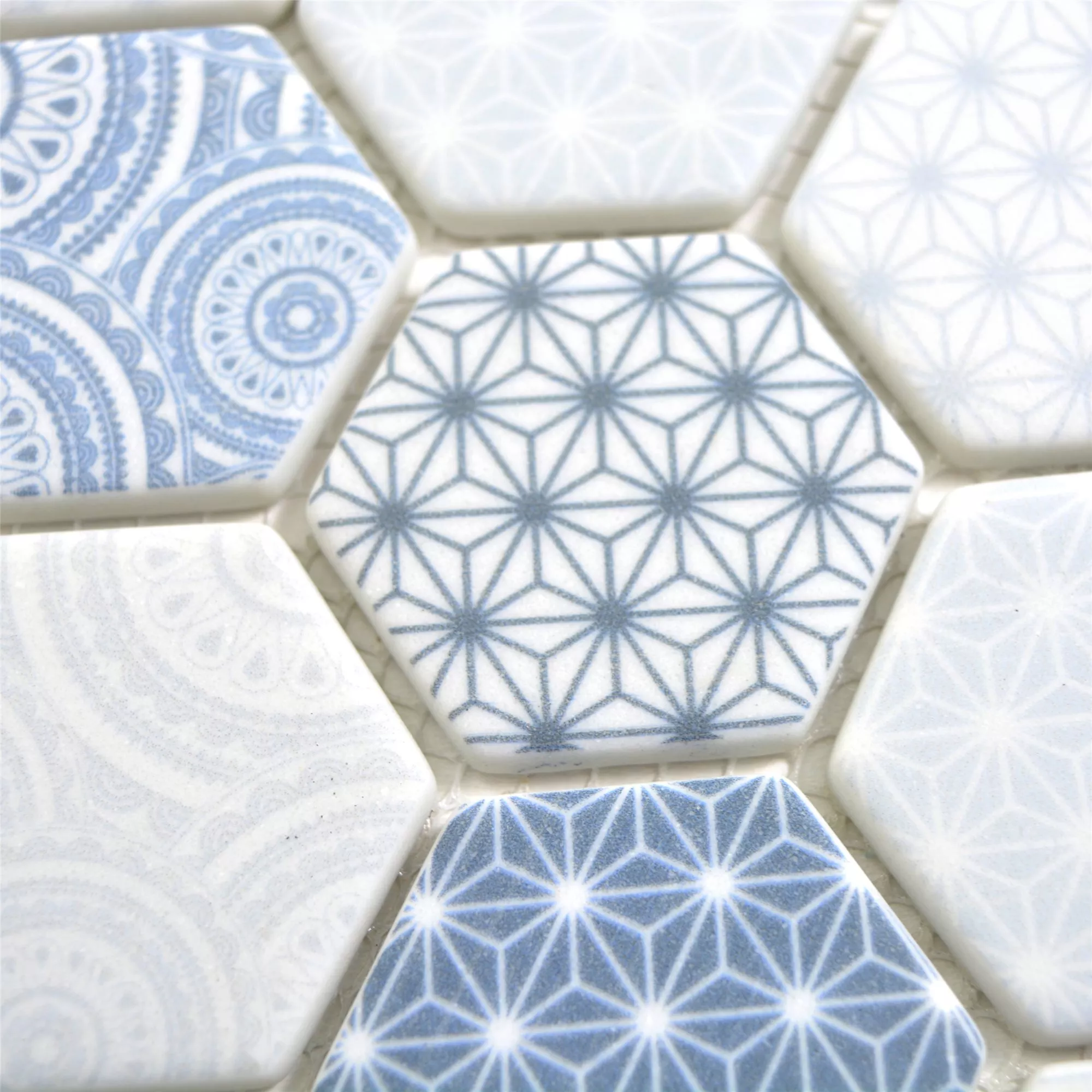 Muestra Mosaico De Cristal Azulejos Acapella Azul Claro Hexagonales