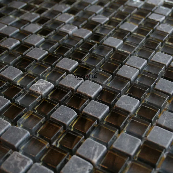 Azulejos De Mosaico Cristal Mármol 15x15x8mm Negro Mezcla