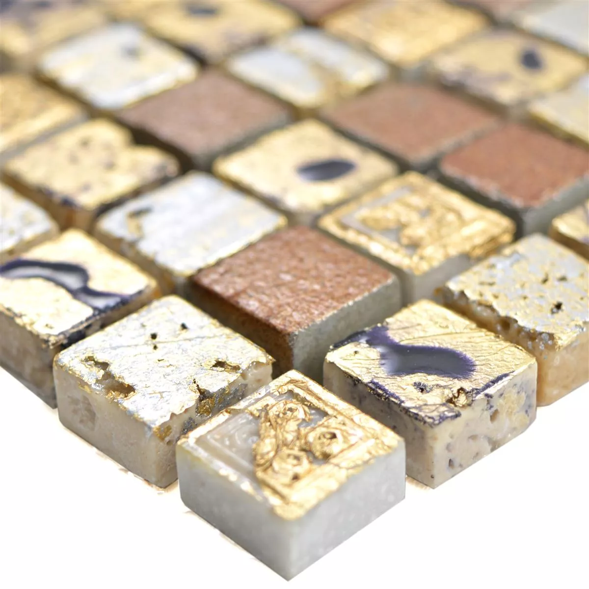 Muestra Piedra Natural Resina Azulejos De Mosaico Lucky Oro Bronce
