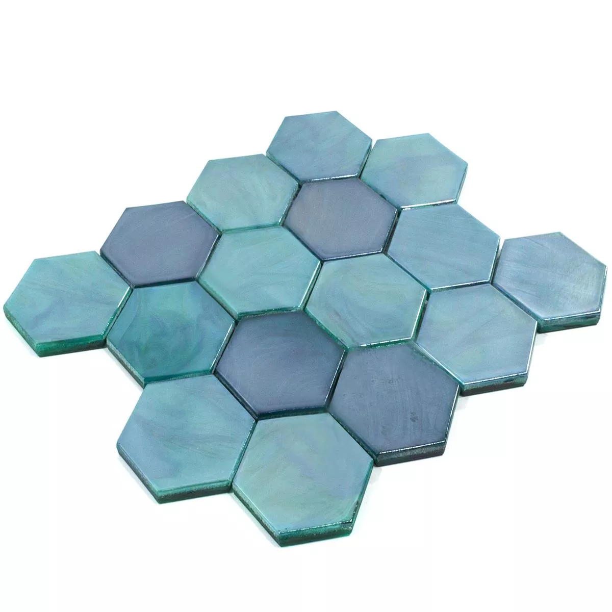 Muestra Mosaico de Cristal Azulejos Andalucia Hexagonales Lago Verde