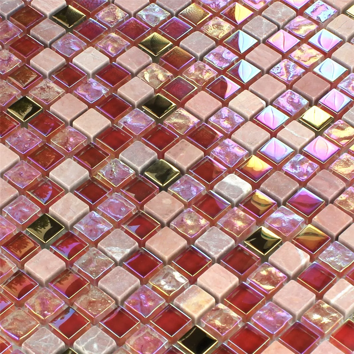 Azulejos De Mosaico Nexus Cristal Piedra Natural Rojo Rosa Oro