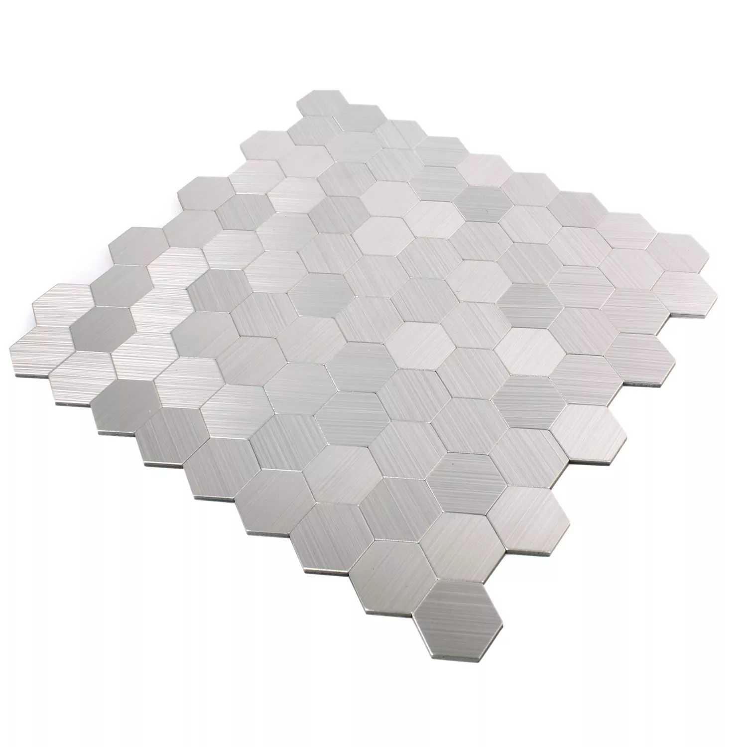 Muestra Azulejos De Mosaico Metal Autoadhesivo Mikros Plateado Hexagonales