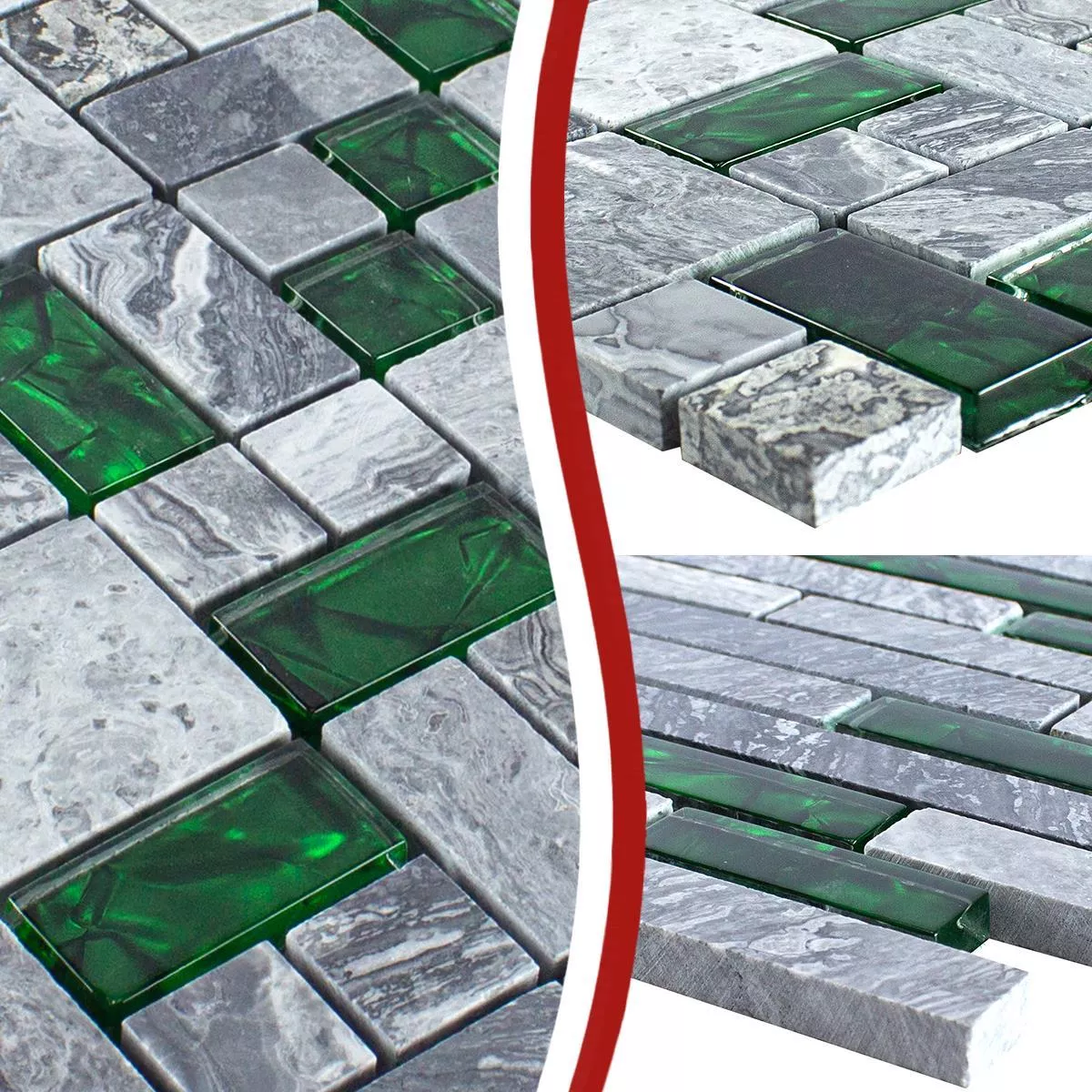 Muestra Vidrio Piedra Natural Mosaico Azulejos Sinop Gris Verde