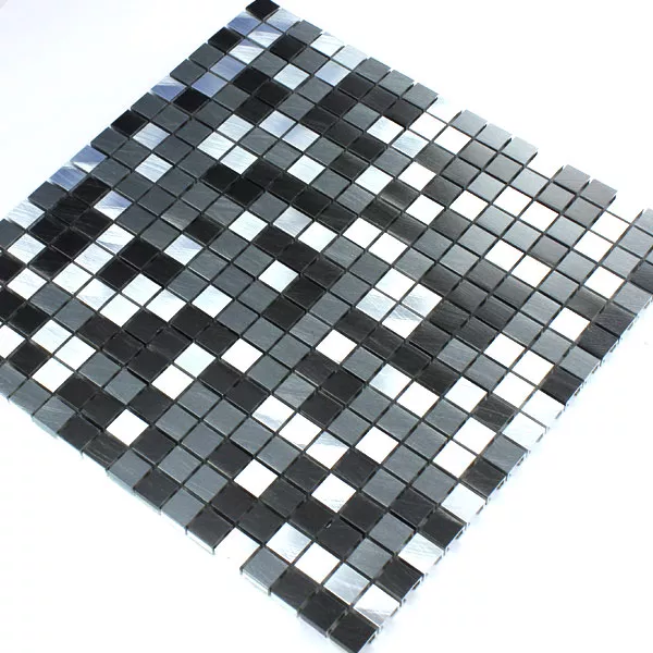 Muestra Azulejos De Mosaico Auminio Negro Plateado 