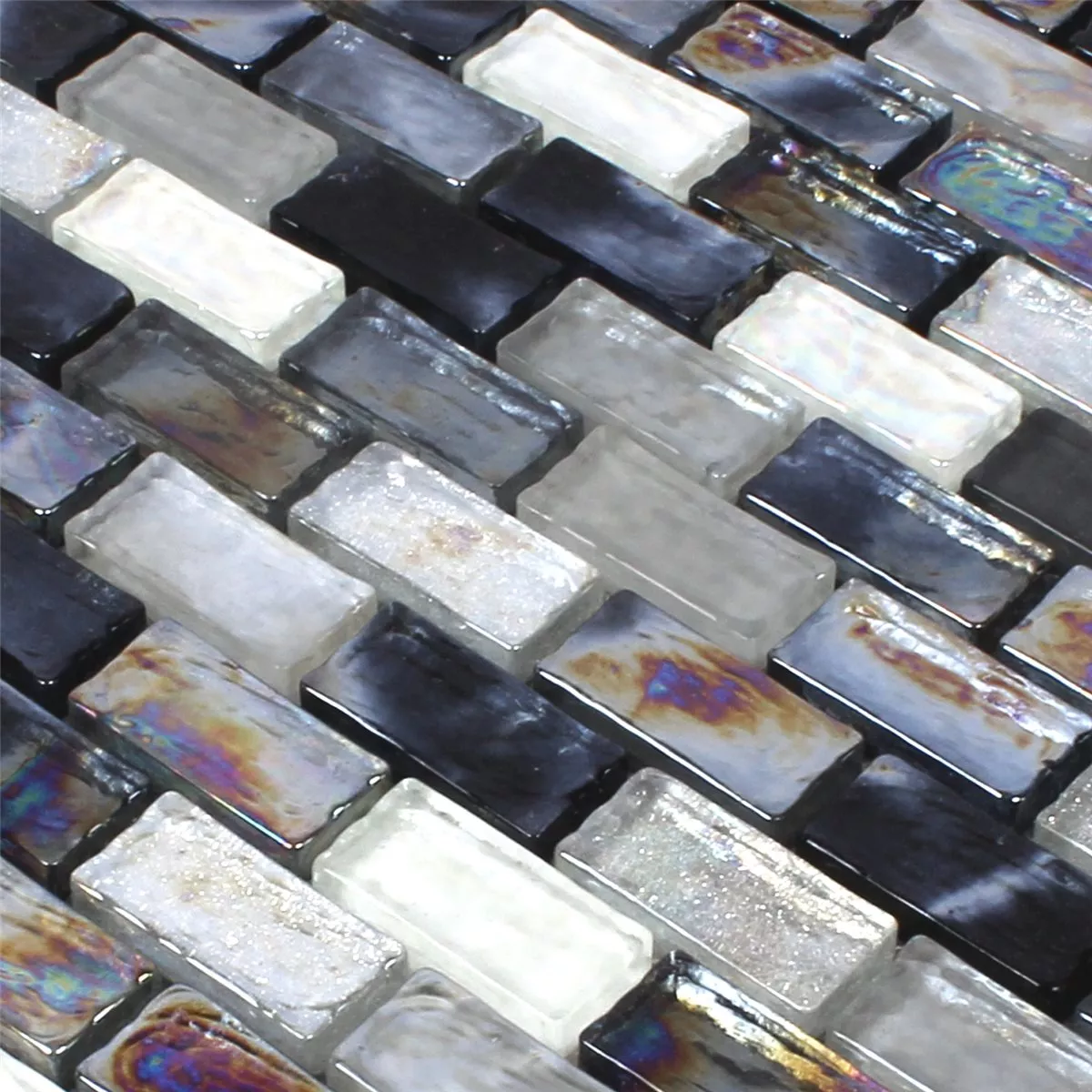 Azulejos De Mosaico Cristal Efecto Petrol Black 20x42x8mm
