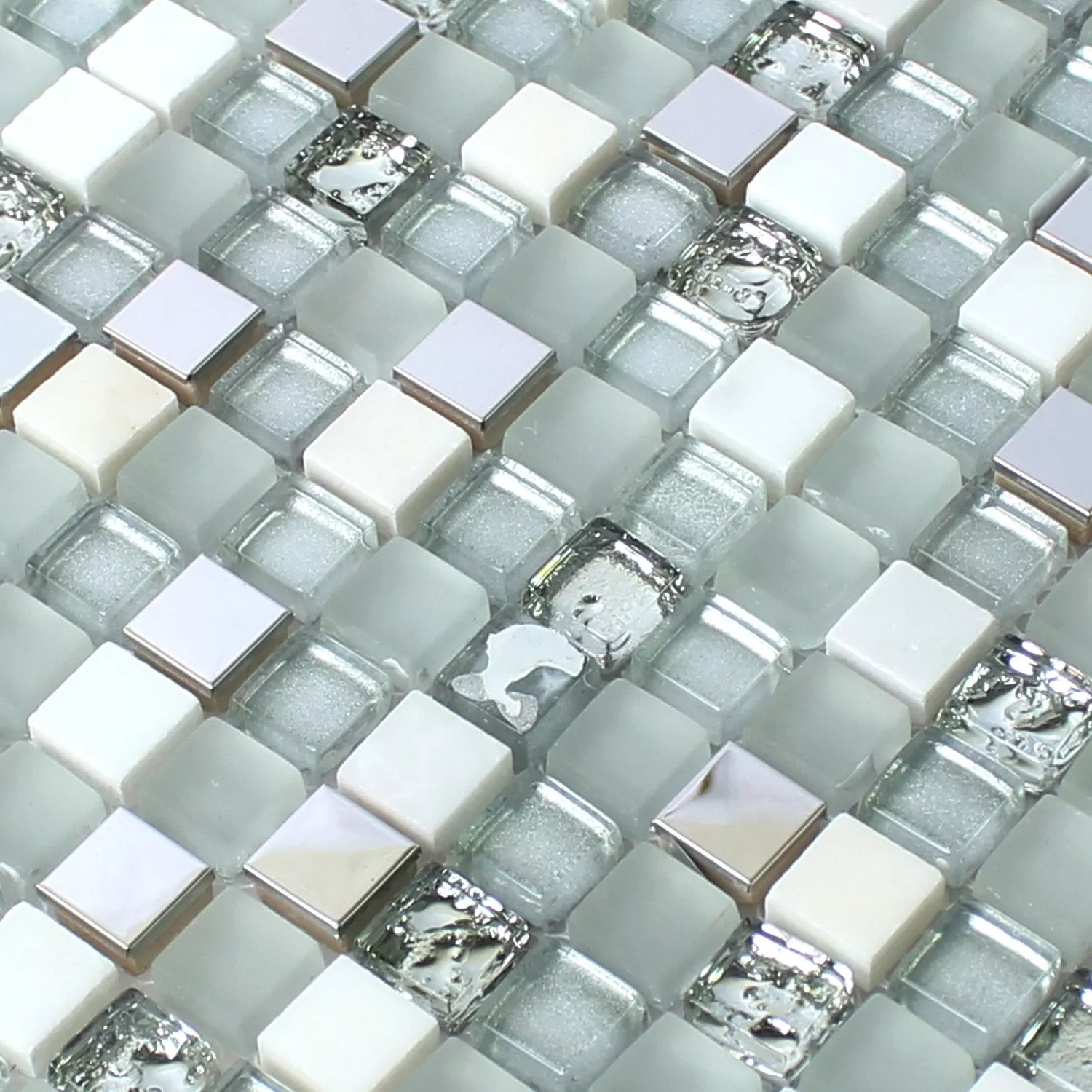 Azulejos De Mosaico Cristal Acero Inoxidable Piedra Natural Blanco Plateado