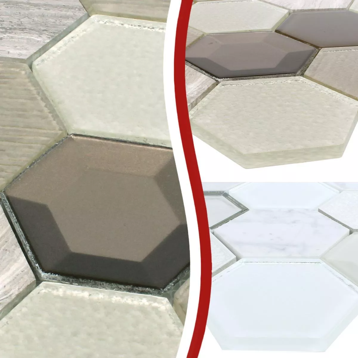 Muestra Azulejos De Mosaico Hexagonales Concrete Cristal Piedra Natural Mezcla 3D