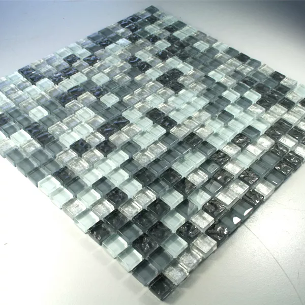Mosaico De Cristal Azulejos 15x15x8mm Plateado Gris