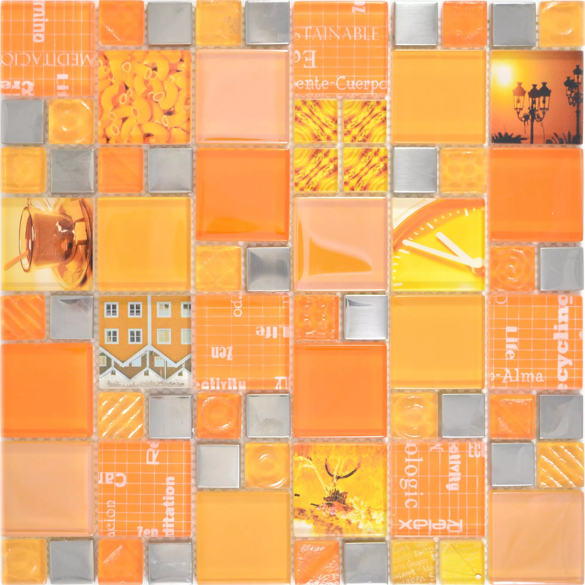 Mosaico De Cristal Azulejos Nemesis Naranja Plateado