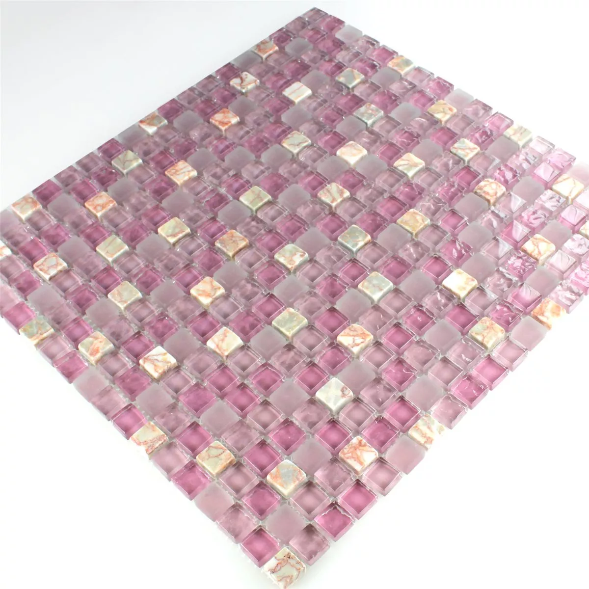 Azulejos De Mosaico Cristal Mármol Rosa Mezcla 15x15x8mm