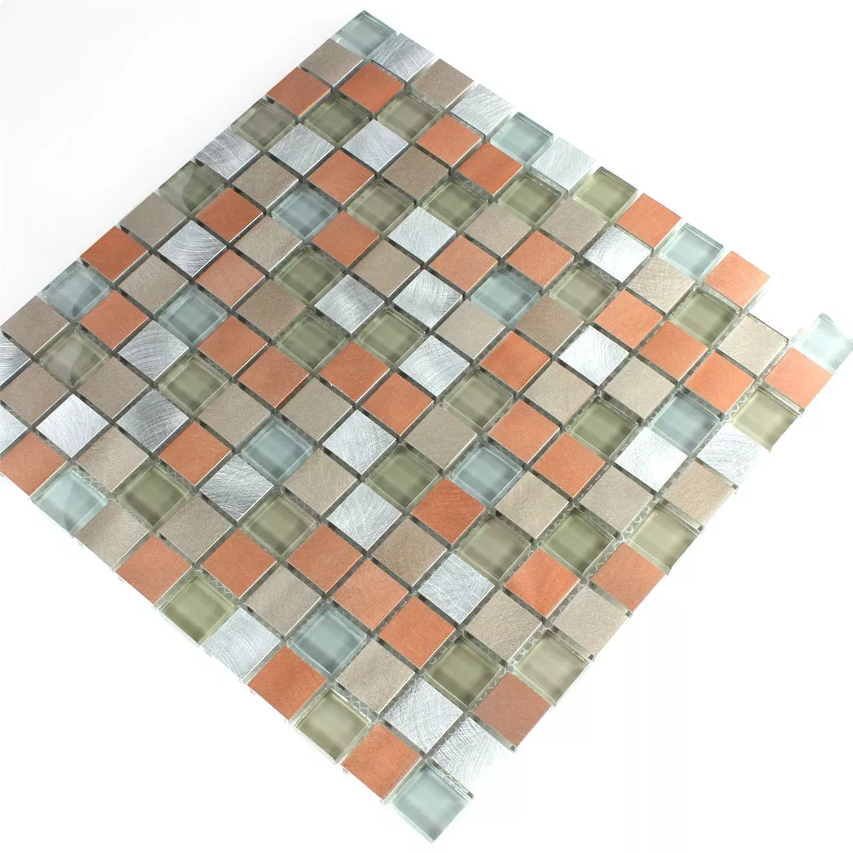 Azulejos De Mosaico Cristal Auminio Metal Naranja Plateado Mezcla