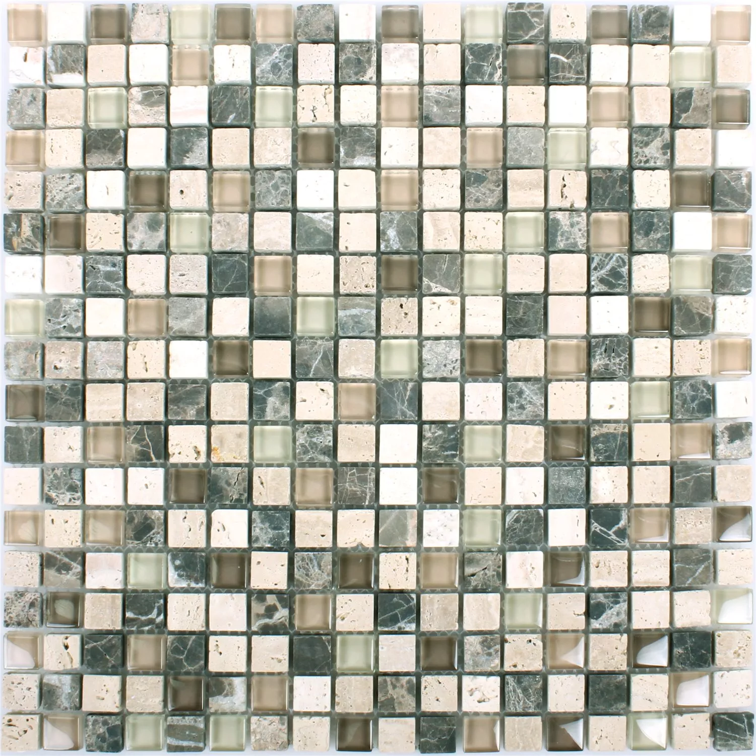 Muestra Azulejos De Mosaico Milos Cristal Piedra Natural Mezcla Marrón Beige Cuadrado