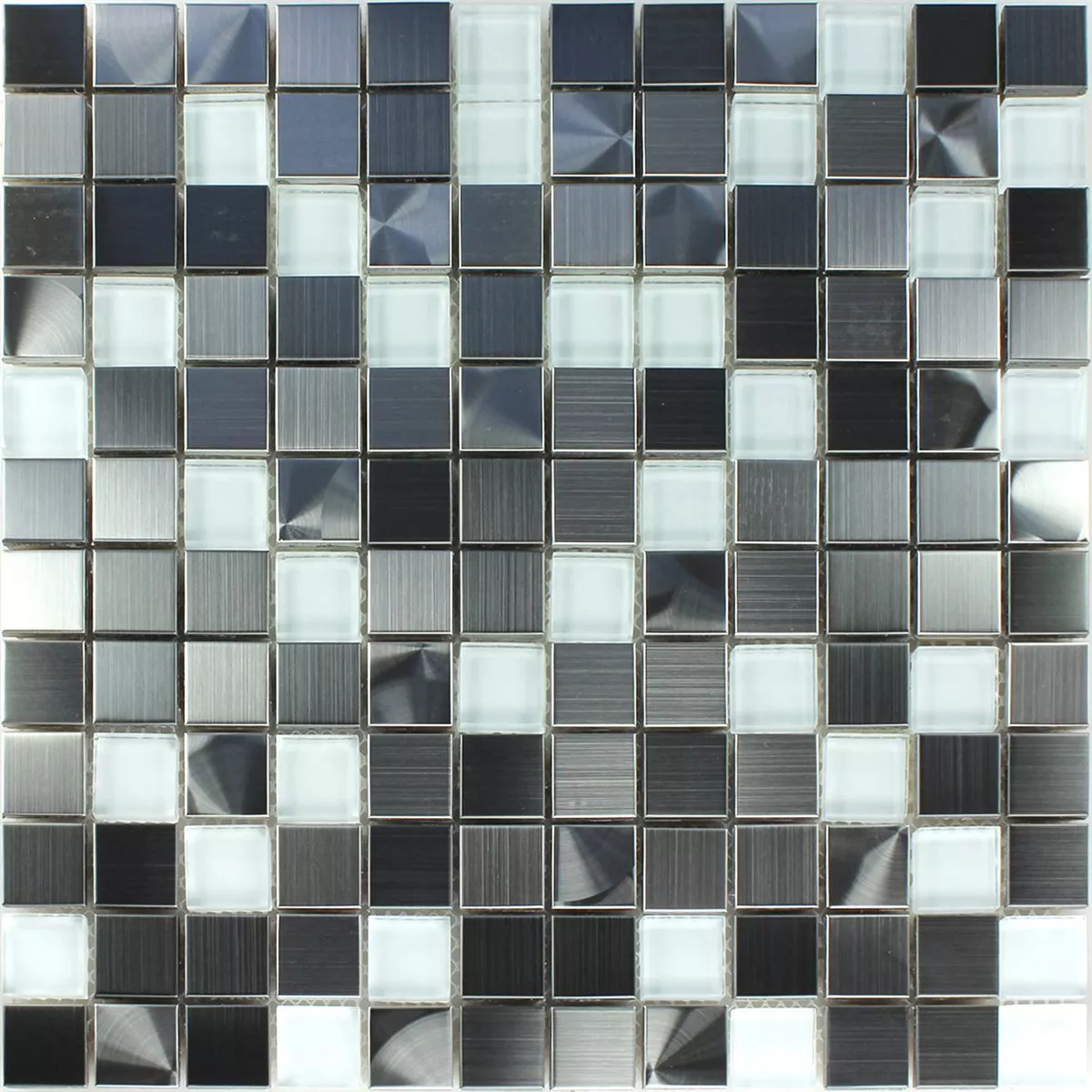 Muestra Azulejos De Mosaico Cristal Acero Inoxidable Blanco Plateado