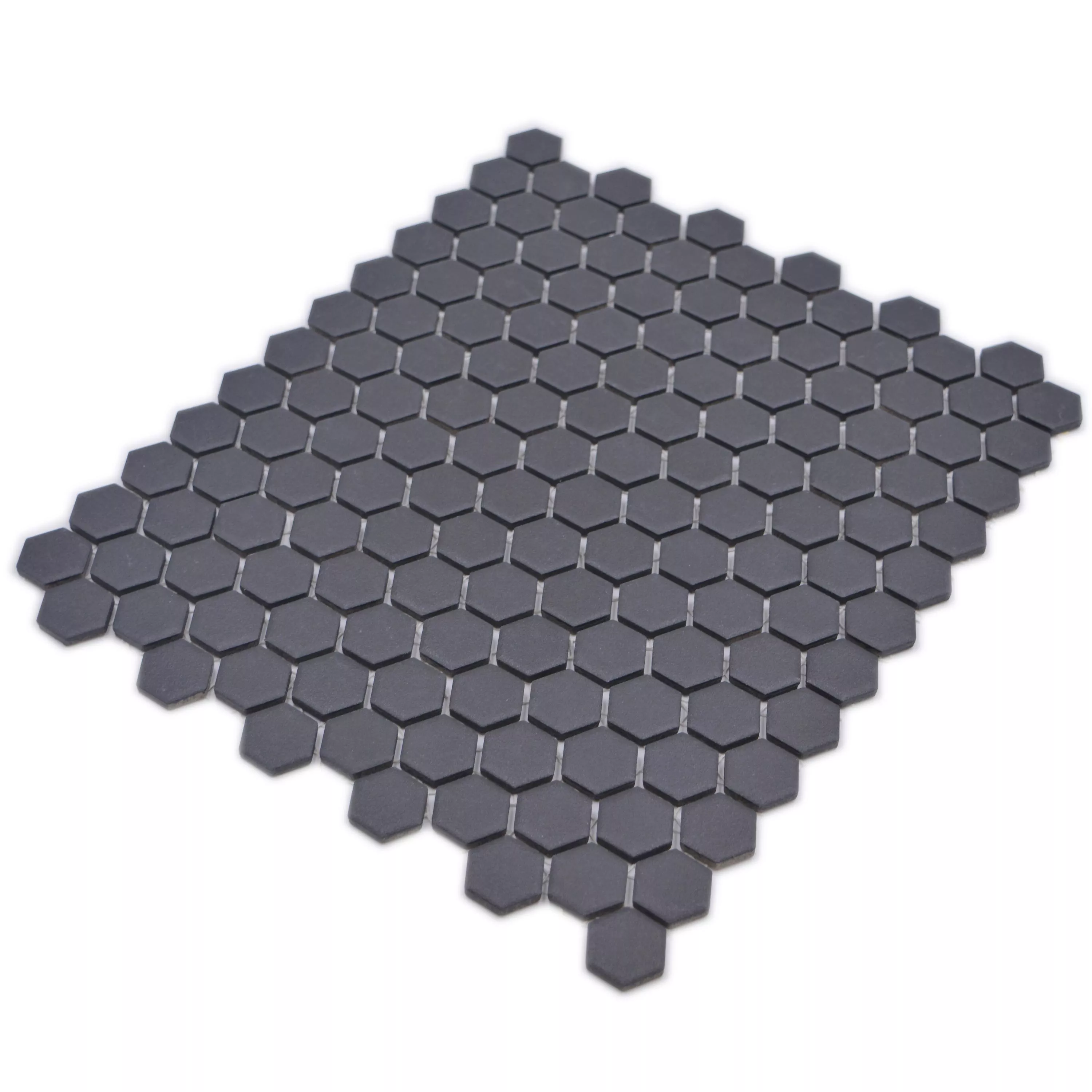 Muestra Mosaico Cerámico Bismarck R10B Hexagonales Negro H23