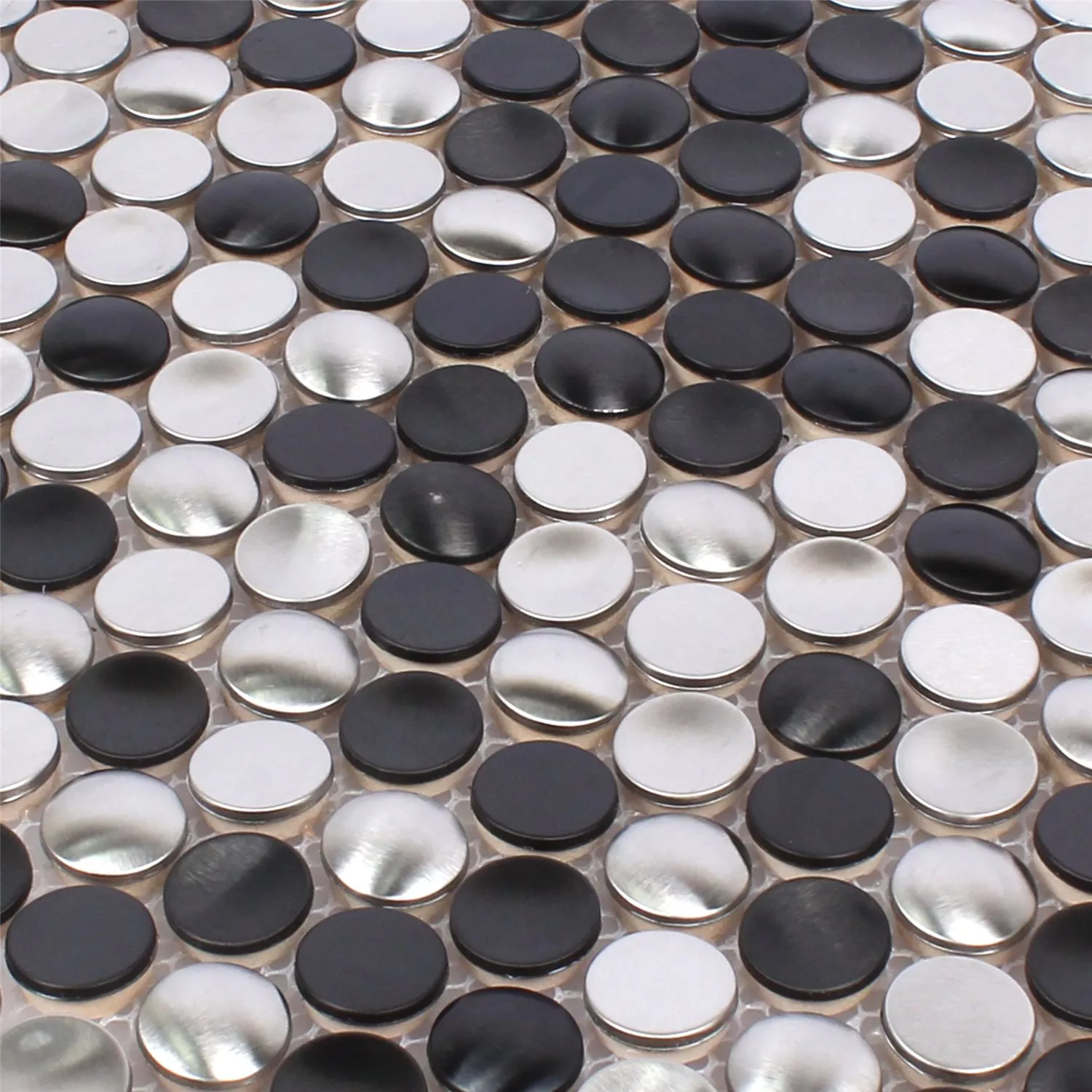 Muestra Azulejos De Mosaico Acero Inoxidable Celeus Negro Plateado Corrugado