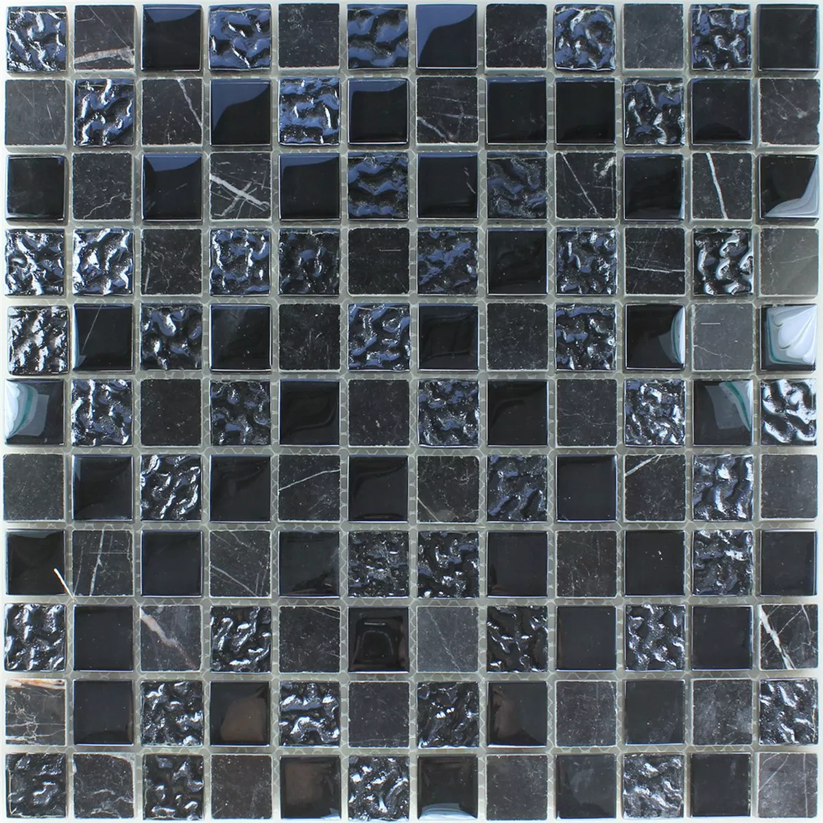 Azulejos De Mosaico Cristal Mármol Negro Acanalado 25x25x8mm