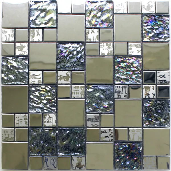 Azulejos De Mosaico Cristal Acero Inoxidable Metal Agypt Plateado