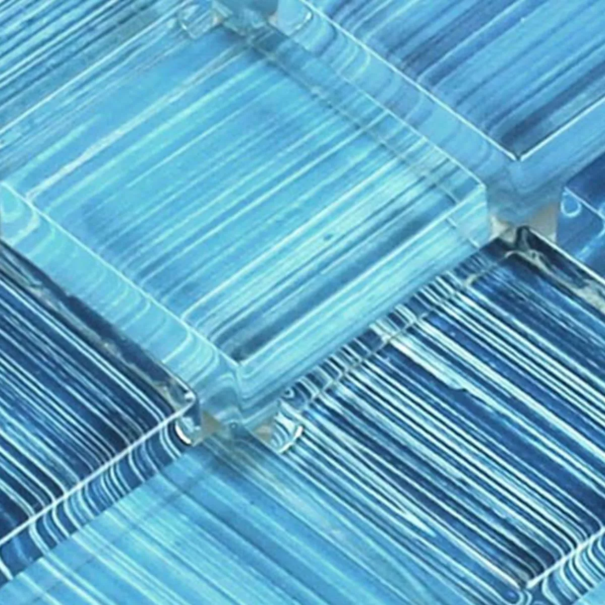 Muestra Mosaico De Cristal Azulejos Rayado Azul Mezcla
