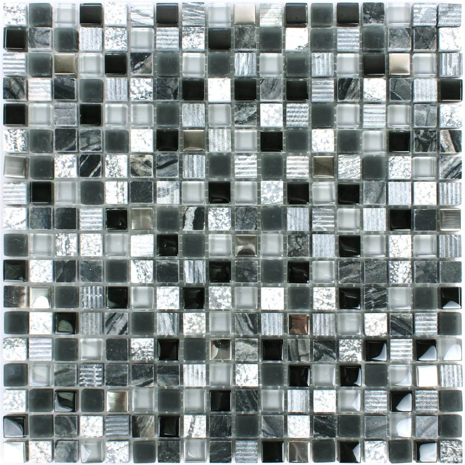 Muestra Azulejos De Mosaico Venzona Negro Plateado