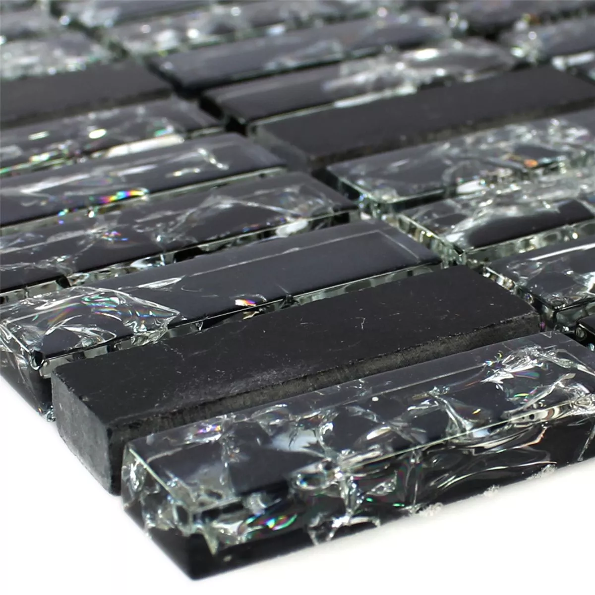 Muestra Azulejos De Mosaico Cristal Piedra Natural Palillos Vidrios Rotos Negro