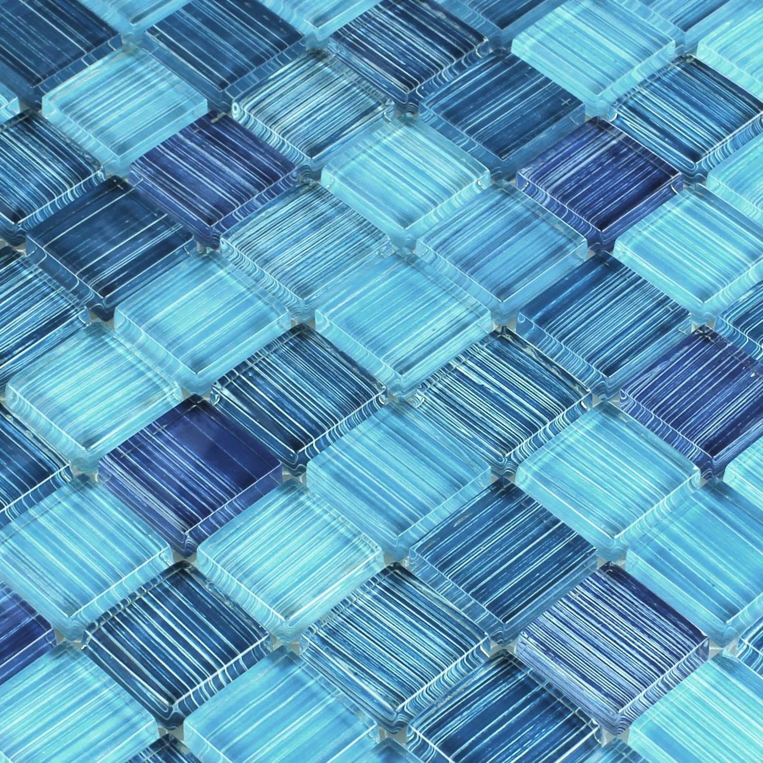 Mosaico De Cristal Azulejos Rayado Azul Mezcla