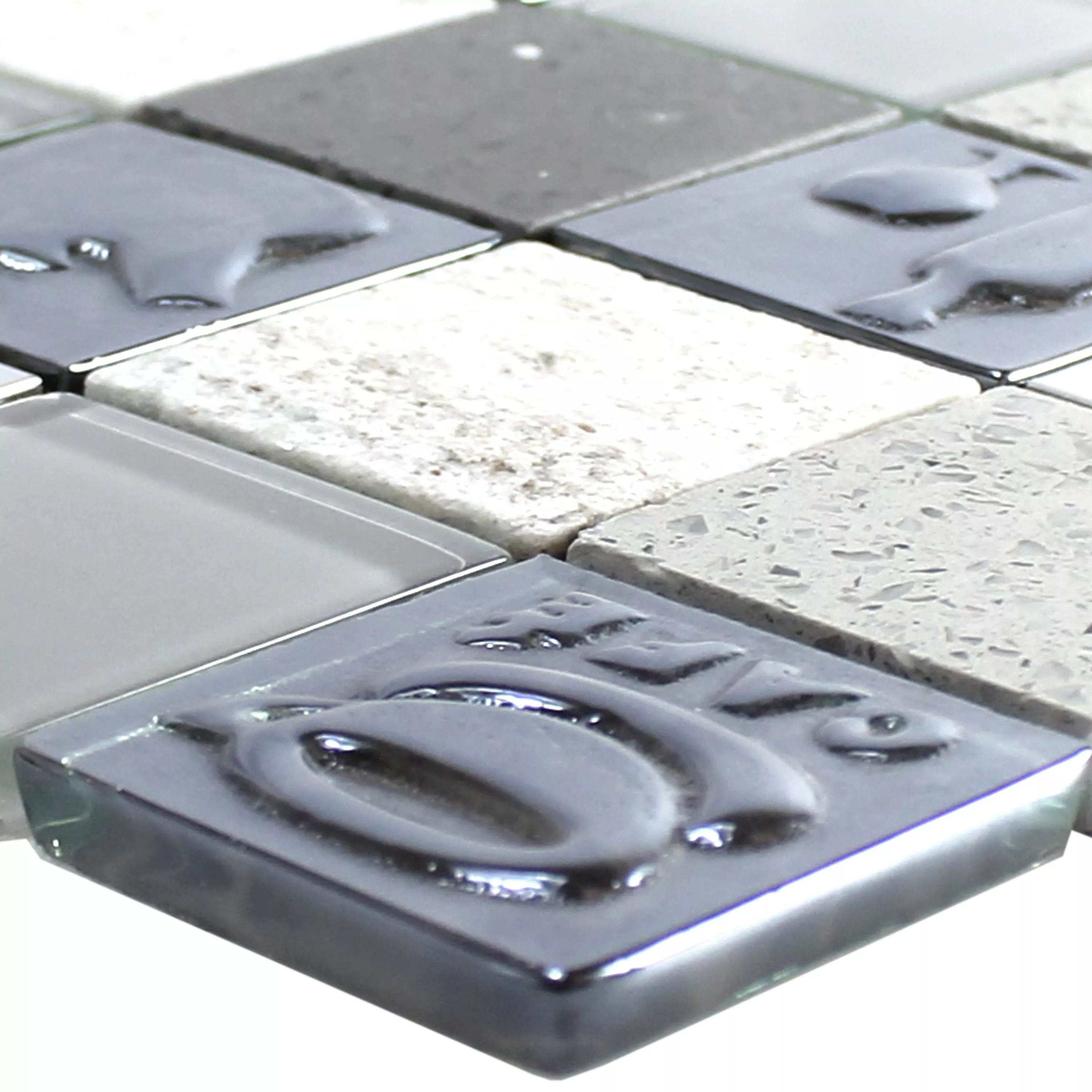 Cristal Acero Inoxidable Piedra Natural Azulejos De Mosaico Emporia Gris Plateado