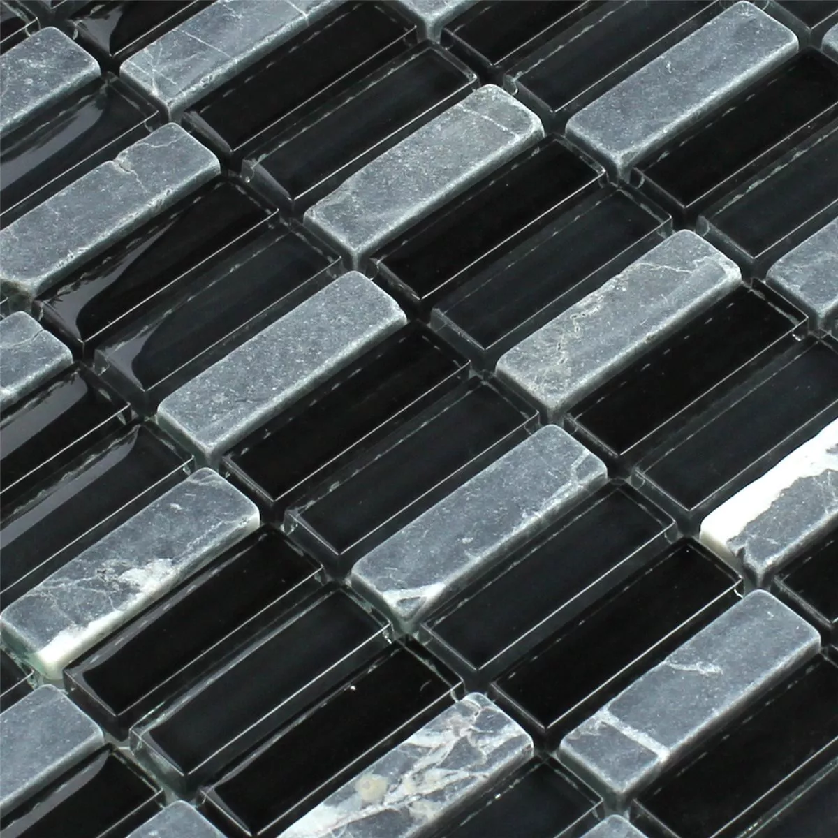 Muestra Azulejos De Mosaico Cristal Mármol Negro Gris Mezcla