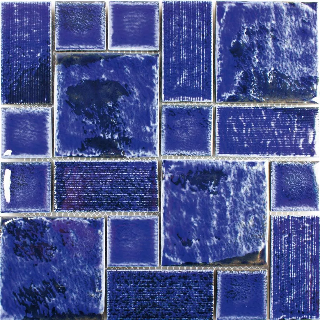 Muestra Cerámica Azulejos De Mosaico Bangor Brillante Azul Mix
