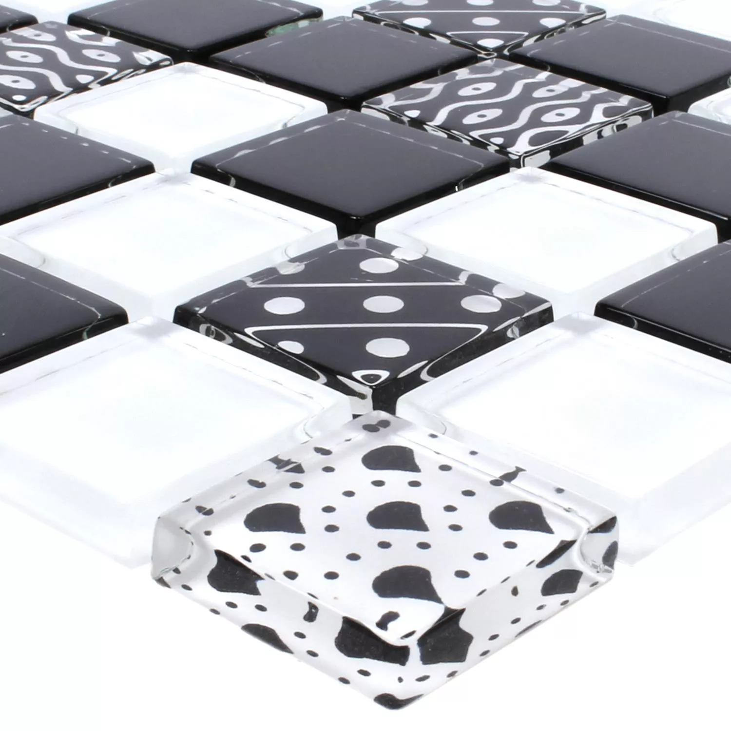 Muestra Azulejos De Mosaico Cristal Cinderella Negro Blanco